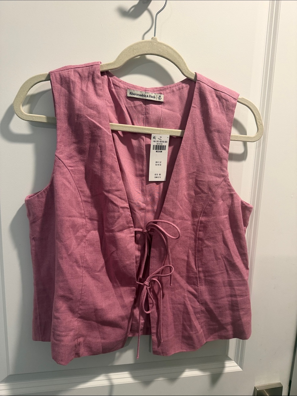 Abercrombie & Fitch Rose-Pink Tie-Front Linen-Blend Camisole Vest